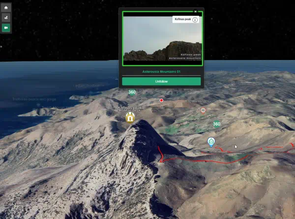 Kofinas peak in Geotour 3D map