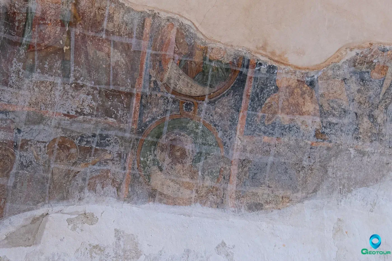 Partial frescoes underneath the paint in Agios Pavlos Monastery near Paranymfoi Asterousia Partial frescoes underneath the paint in Agios Pavlos Monastery near Paranymfoi Asterousia