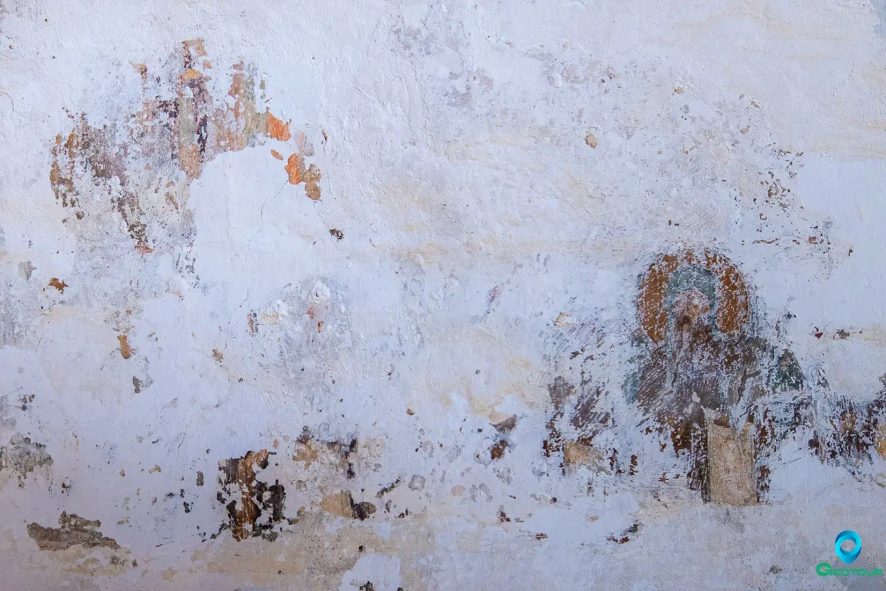 Partial frescoes underneath the paint in Agios Pavlos Monastery near Paranymfoi Asterousia Partial frescoes underneath the paint in Agios Pavlos Monastery near Paranymfoi Asterousia