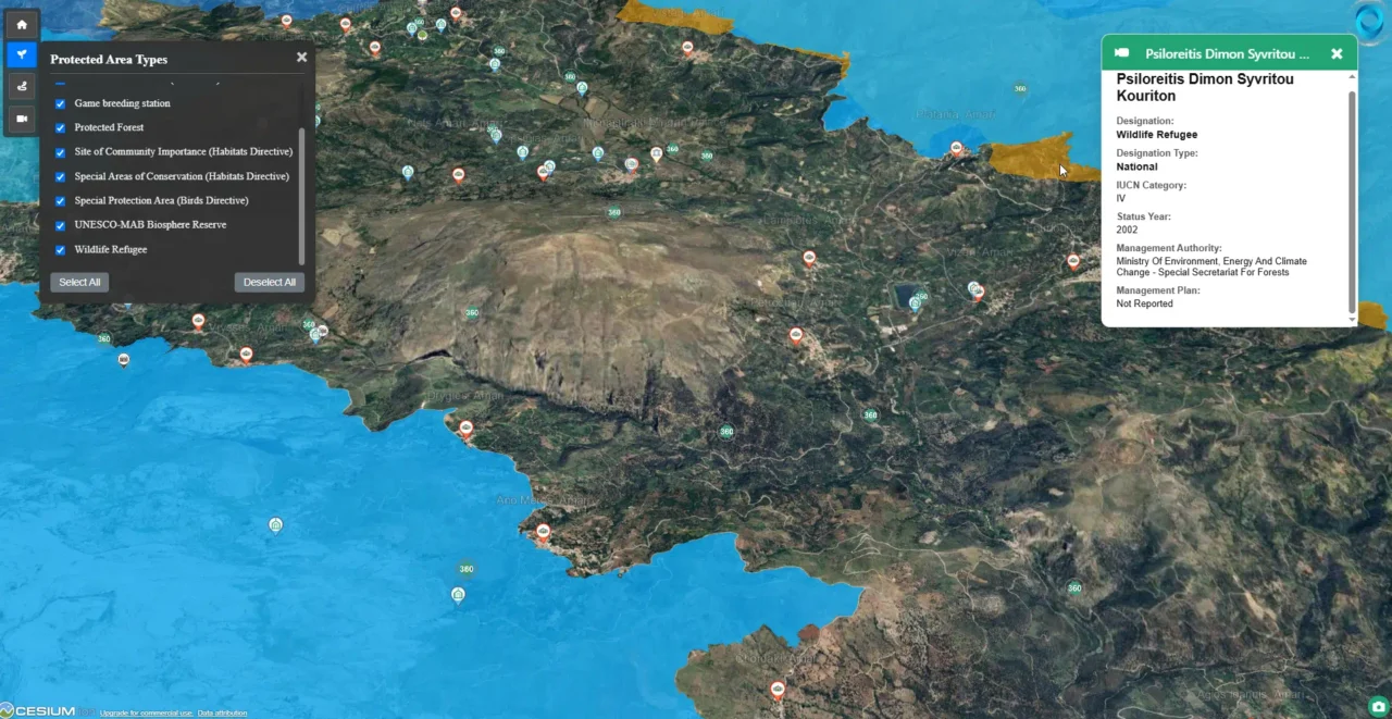 Geotour Cesium 3d map - Crete protectes areas Geotour Cesium 3d map - Crete protectes areas