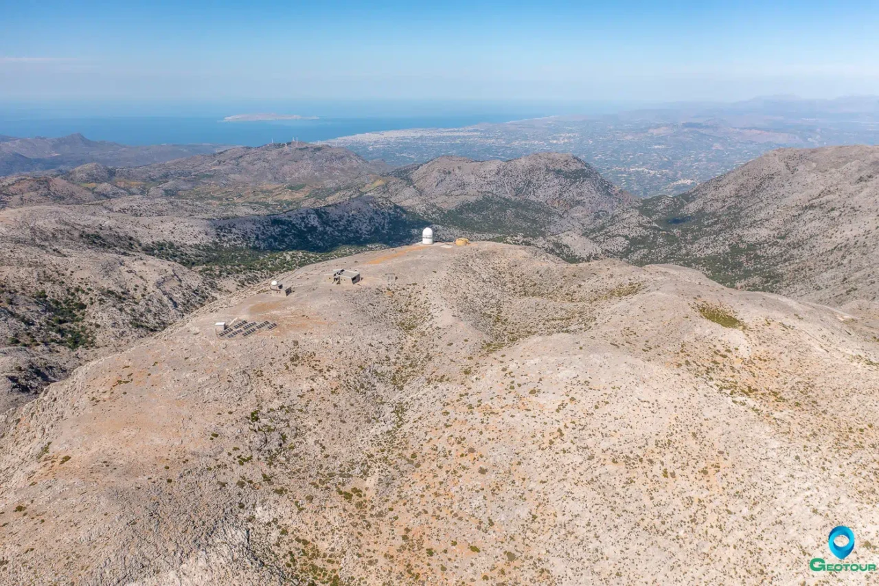 Skinakas observatory on Skinakas peak at Psiloritis mountain, with view to Heraklion